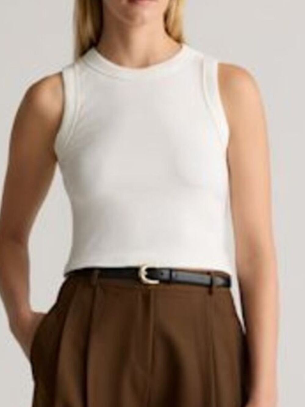 Quince Organic Cotton Micro-Rib Cropped Cutaway Tank White LARGE NWT Summer